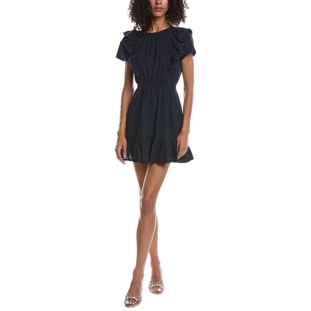 CeCe Womens Ruffle Front Mini Dress Navy Size M 3880